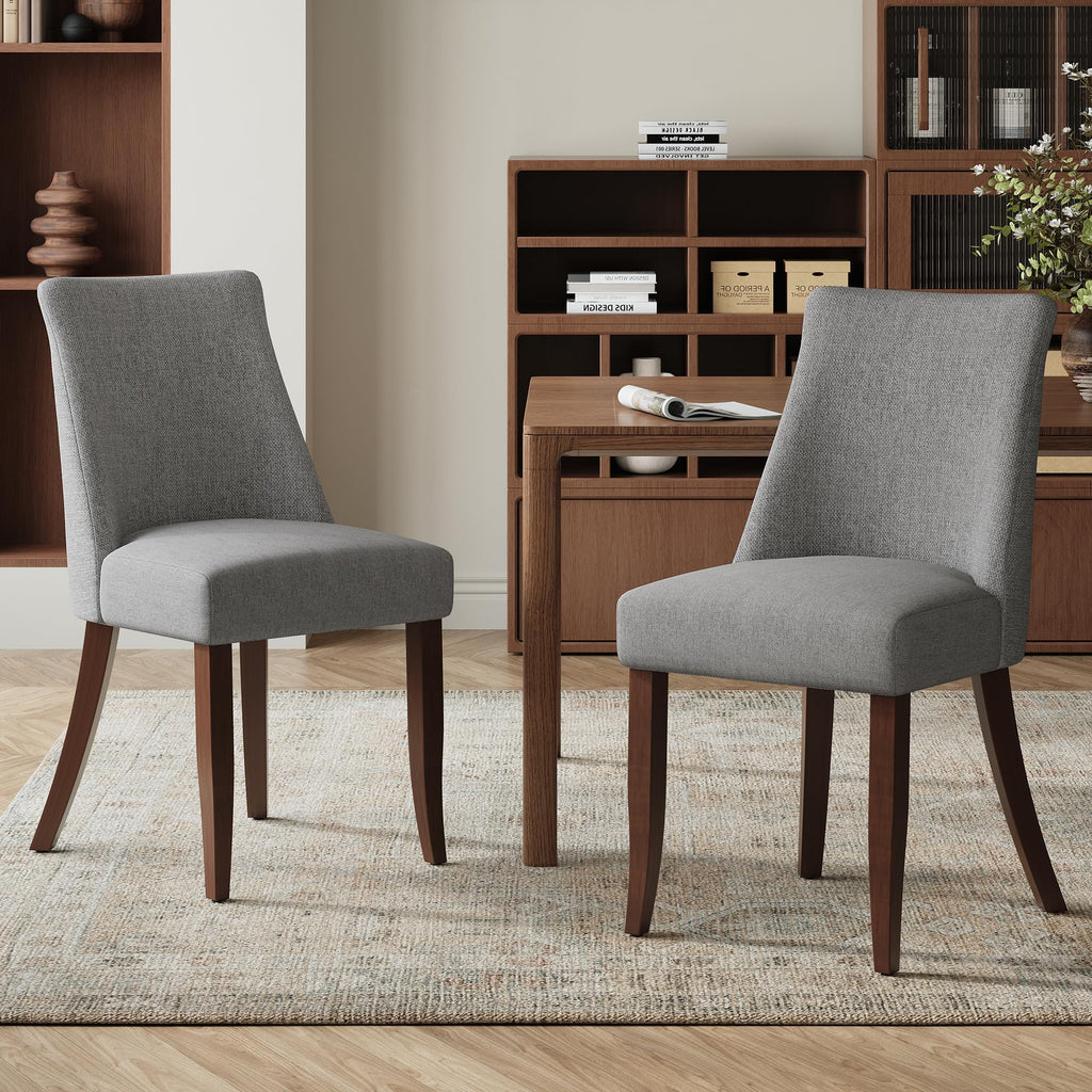 COLAMY Upholstered Dining Chairs Set of 6, Mid Century Modern Kitchen Chairs with Back, Farmhouse Fabric Side Dining Room Chairs with Wood Legs for Dining Room Restaurant, Brown