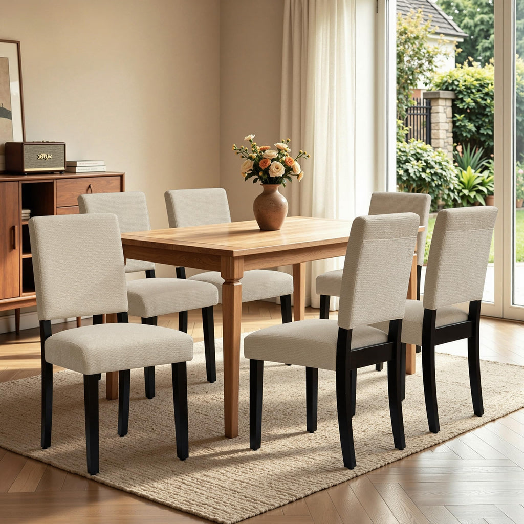 CHUN YI Dining Chairs Set of 4, Upholstered Dining Room Chairs, Modern Farmhouse Parsons Chairs with Solid Wood Legs & Fabric Padded Seat for Kitchen/Living Room/Restaurant, Beige
