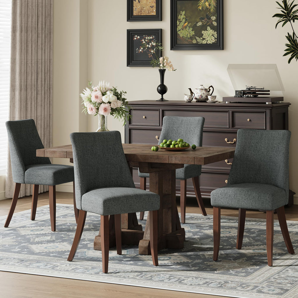 COLAMY Upholstered Dining Chairs Set of 6, Mid Century Modern Kitchen Chairs with Back, Farmhouse Fabric Side Dining Room Chairs with Wood Legs for Dining Room Restaurant, Brown