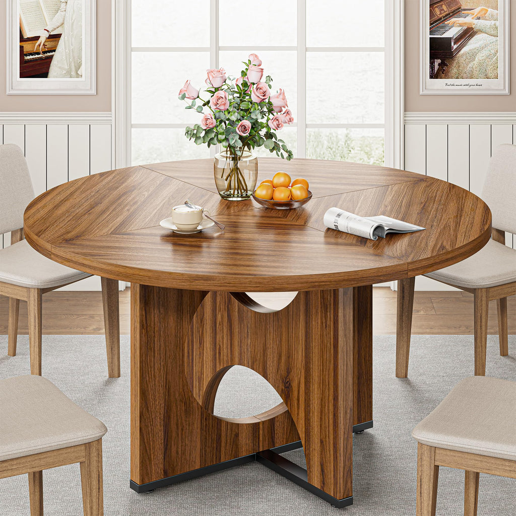 IRONCK 47" Round Dining Table for 4 with Pedestal Base, Gray