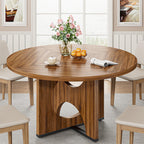 IRONCK 47" Round Dining Table for 4 with Pedestal Base, Gray