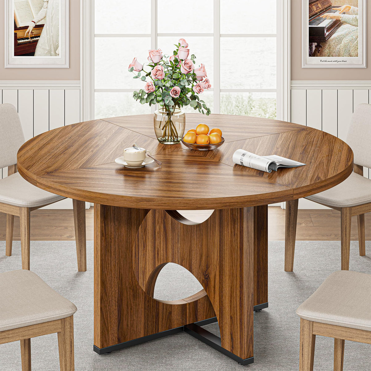 IRONCK 47" Round Dining Table for 4 with Pedestal Base, Gray