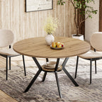 42" Round Dining Table for 4, Farmhouse Kitchen Table with Storage, Space Saving Circle Dinner Table, Rustic Wood Kitchen & Dining Room Tables with Metal Legs for Home, Apartment, Office, Restaurant