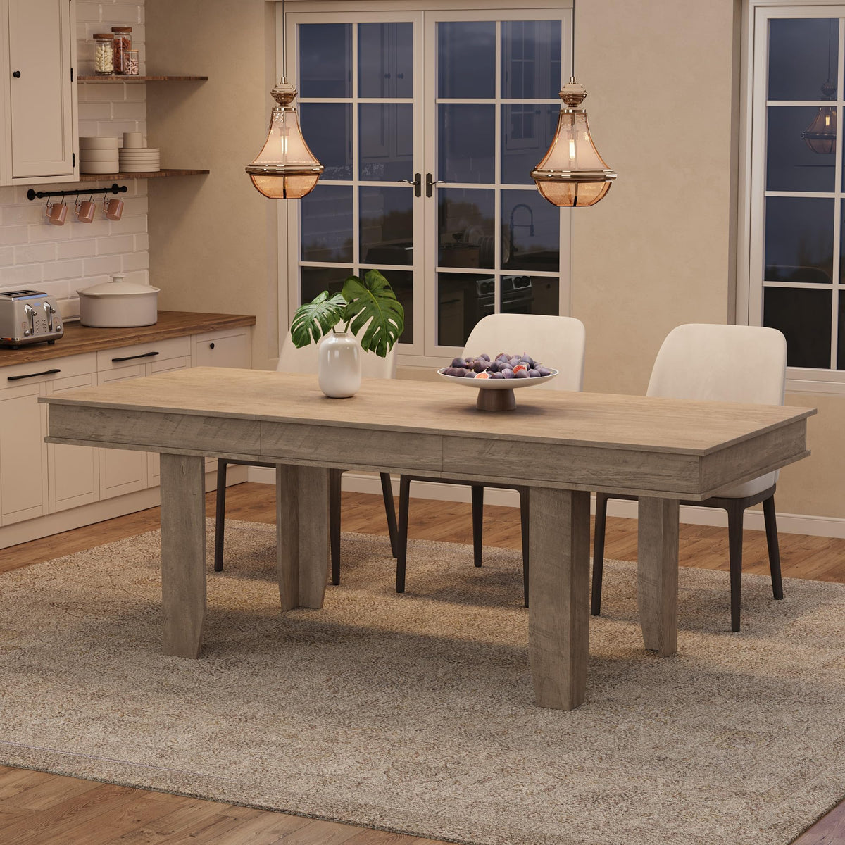 GarveeHome Farmhouse Dining Table for 4-6 People, 63 in Long Kitchen Tables
