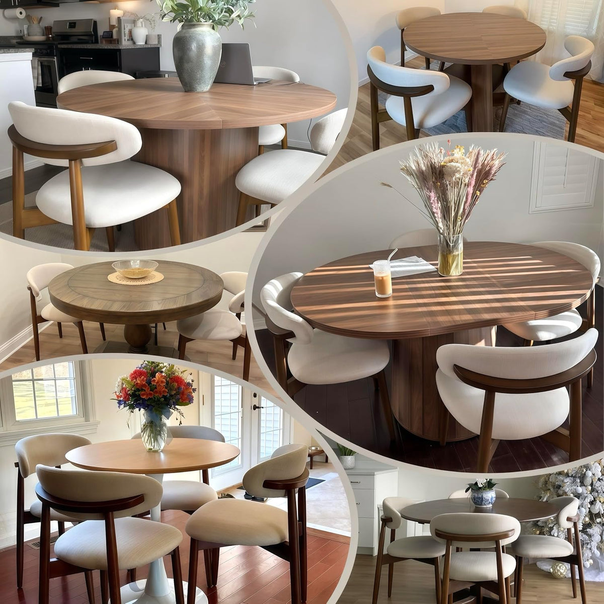 COLAMY Wooden Dining Chairs Set of 6, Upholstered Kitchen Side Chair, Beige