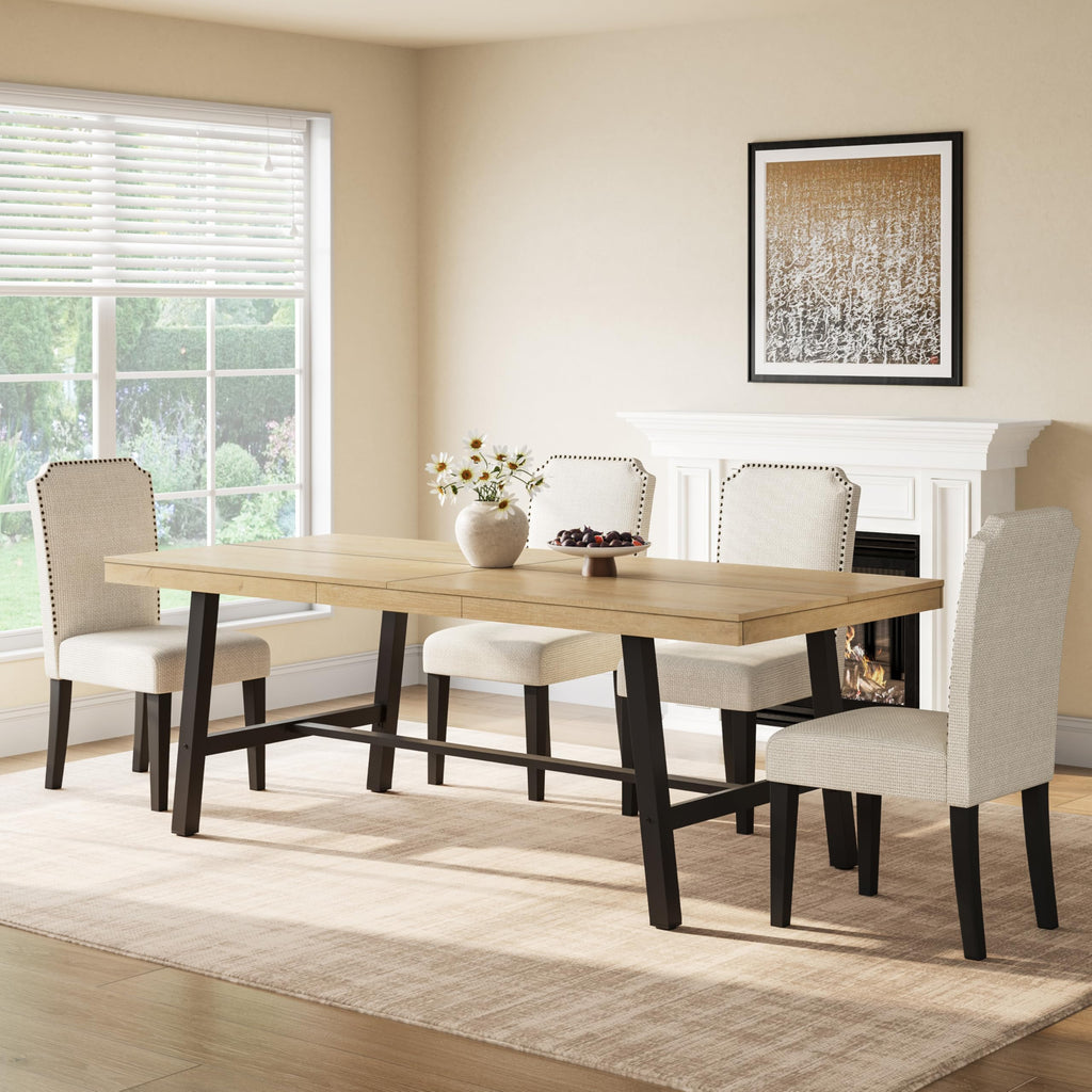 GarveeHome Industrial Dining Table for 6-8 People, 70.87" Long Large Kitchen Table with Sturdy Metal Frame, Rectangular Counter for Dinner, Kitchen, Dining Room (Natural, 71" Non-extendable)