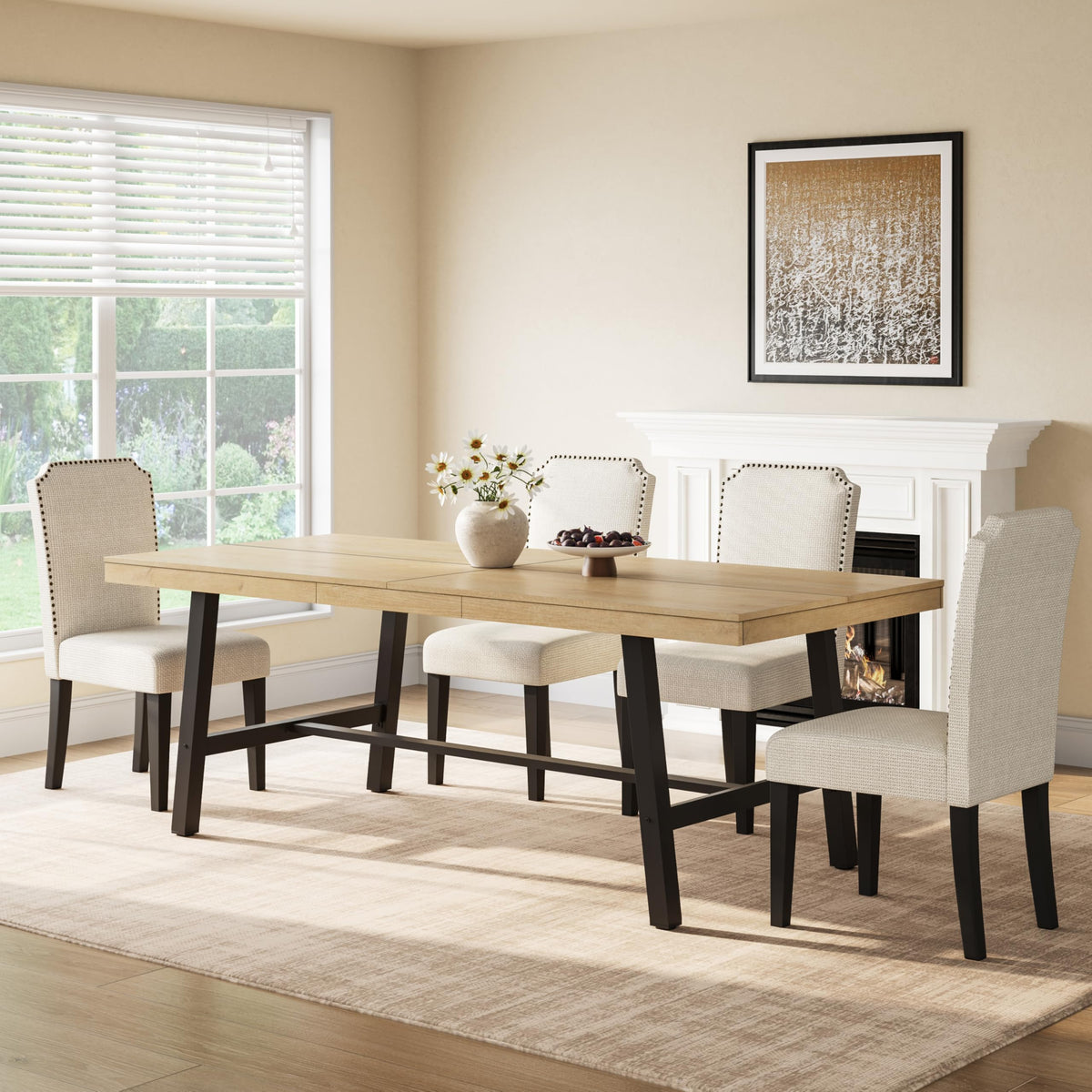 GarveeHome Industrial Dining Table for 6-8 People, 70.87" Long Large Kitchen Table with Sturdy Metal Frame, Rectangular Counter for Dinner, Kitchen, Dining Room (Natural, 71" Non-extendable)