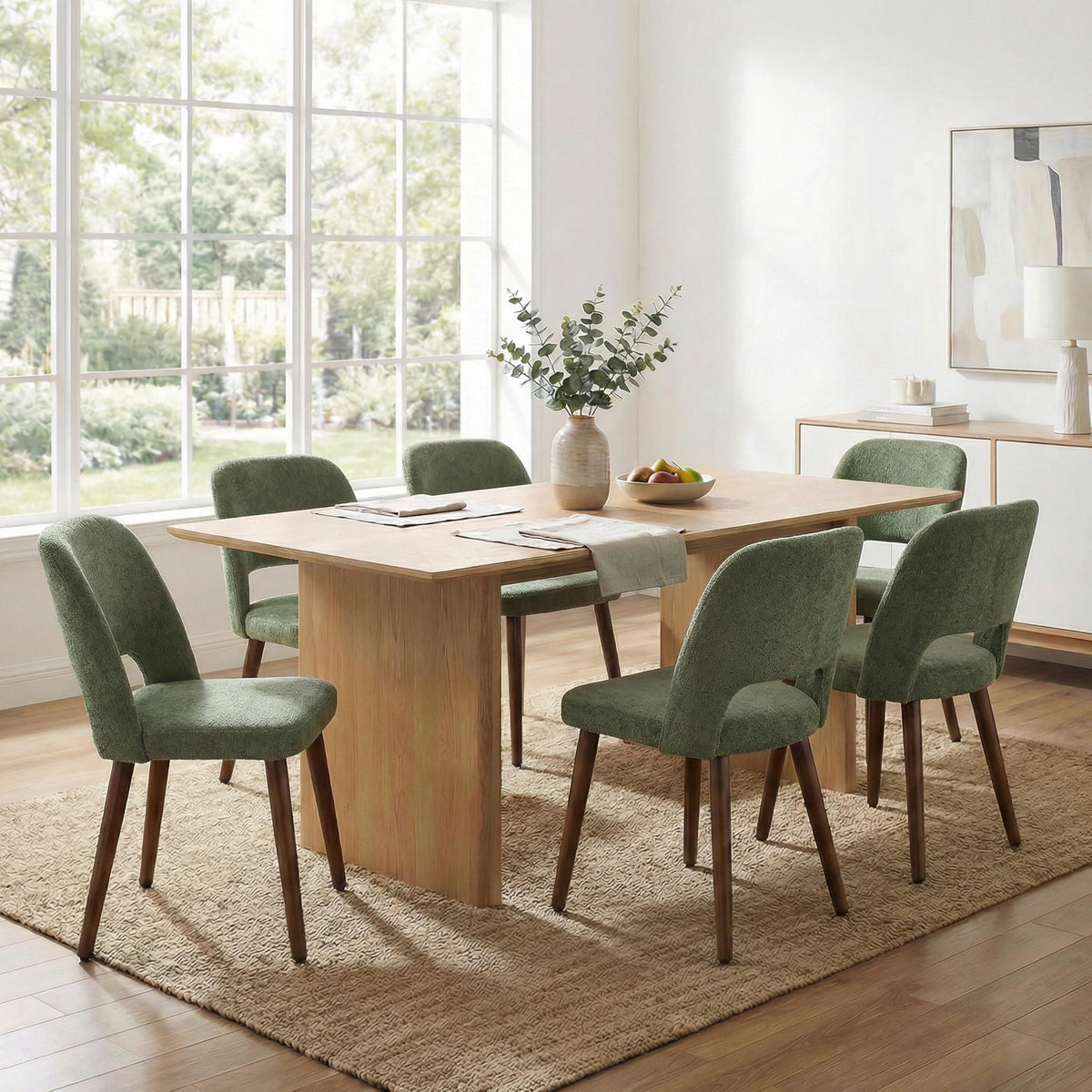 Usaint Wooden Dining Chairs Set of 4, Fabric Dining Room Chairs, Green
