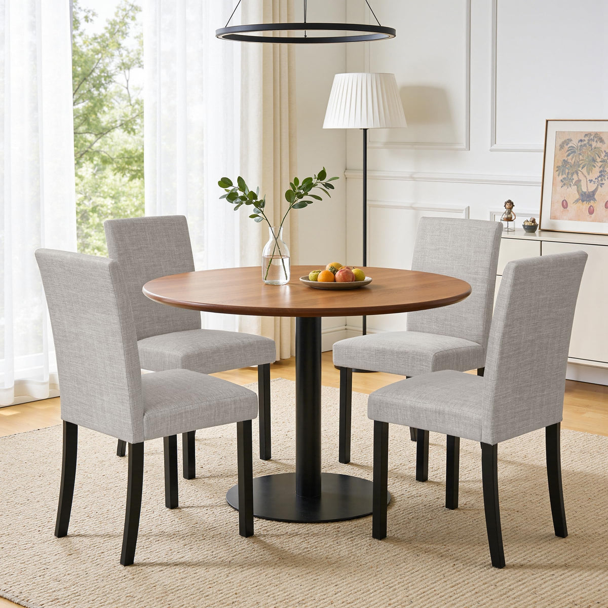 CHUN YI Dining Chairs Set of 4, Upholstered Dining Room Chairs, Modern Farmhouse Parsons Chairs with Solid Wood Legs & Fabric Padded Seat for Kitchen/Living Room/Restaurant, Beige