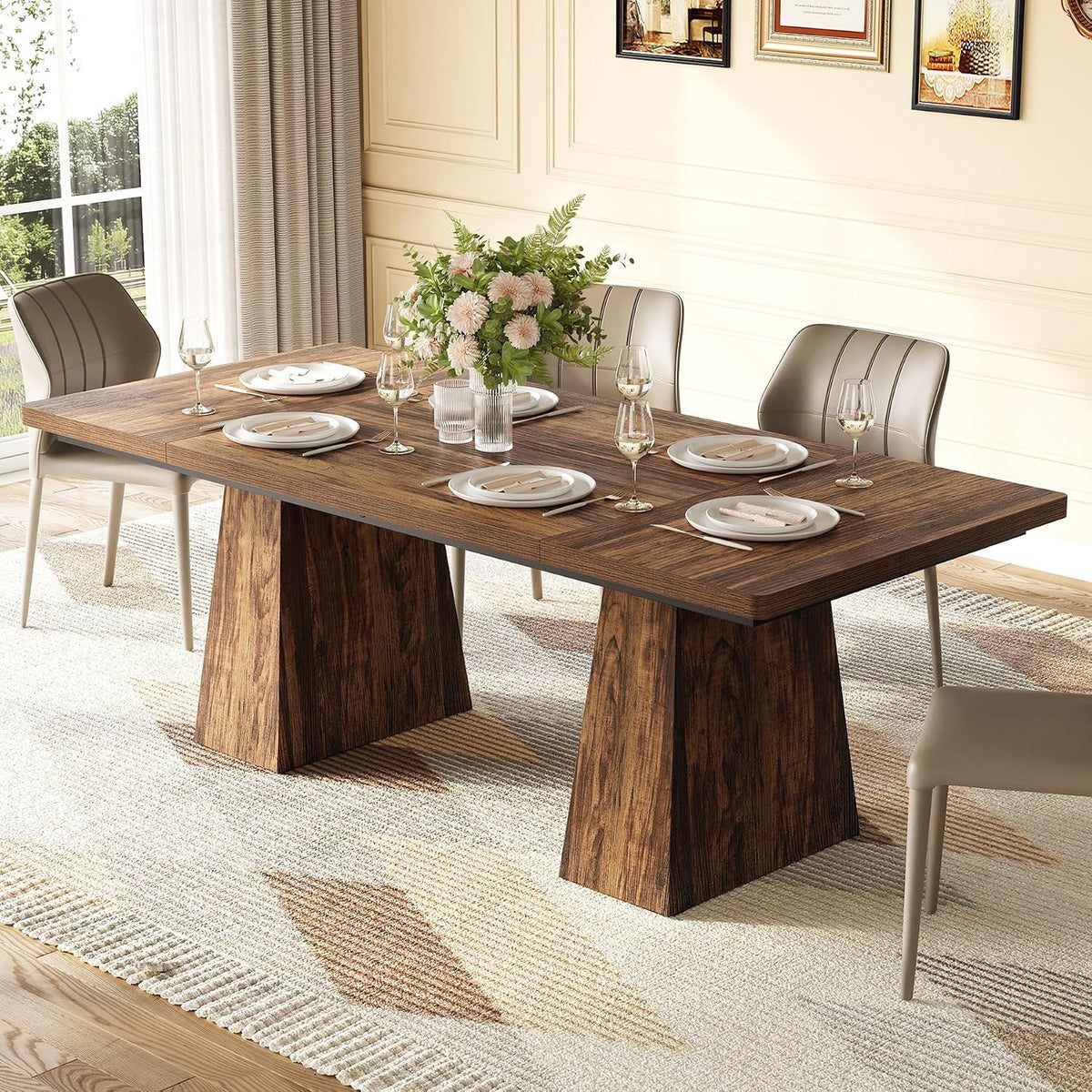 LITTLE TREE Dining Table for 4-6 People, Wooden Table, Rectangle Furniture with Heavy Duty Legs, Modern Kitchen Table for Home, Dining Room, Brown