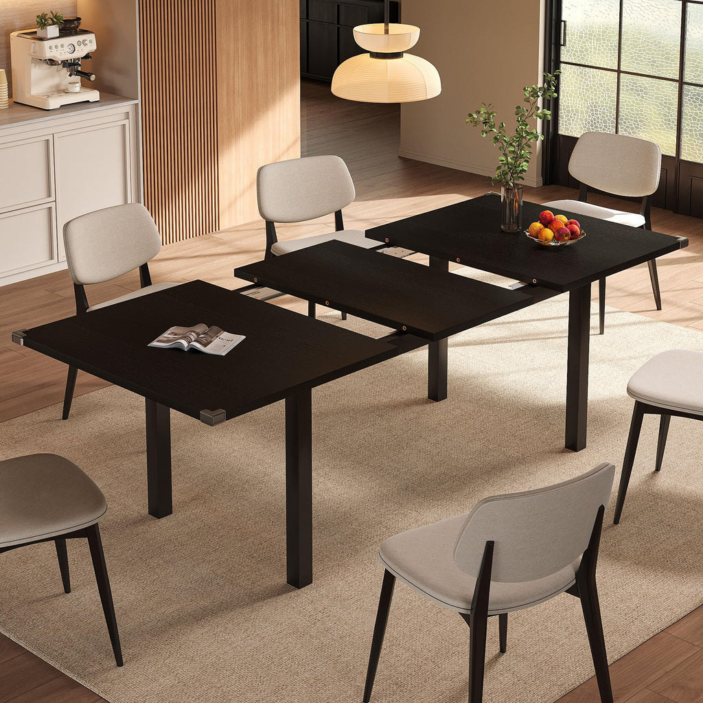 Einhomn Extendable Dining Table for 4-6, 63" Modern Kitchen Table, Farmhouse Dining Room Tables for Dining, Kitchen, Office, Living Room, Rectangular Wooden Tables, Space Saving (Walnut)