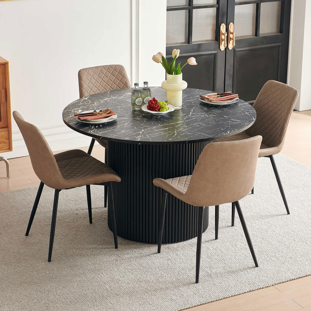 PU Leather Dining Chairs Set of 4, Modern Armless Dining Room Chairs, Comfy Upholstered Kitchen Chairs with Backrest, Black Metal Legs for Living Room, Dinning Room, Beige
