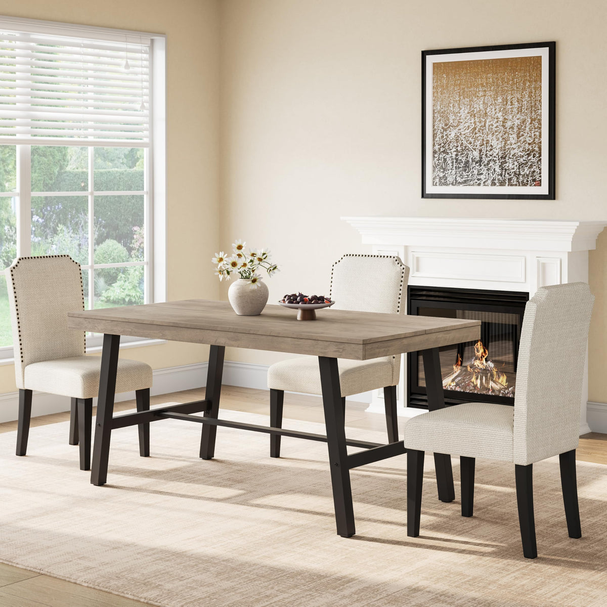 GarveeHome Industrial Dining Table for 6-8 People, 70.87" Long Large Kitchen Table with Sturdy Metal Frame, Rectangular Counter for Dinner, Kitchen, Dining Room (Natural, 71" Non-extendable)