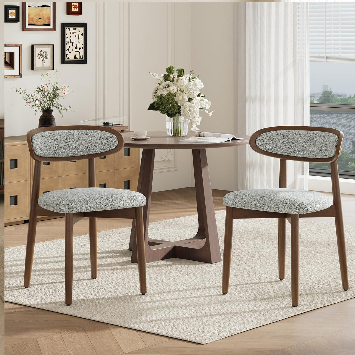 Wooden Dining Chairs set of 4, Farmhouse Dinner Chairs with Curved Back