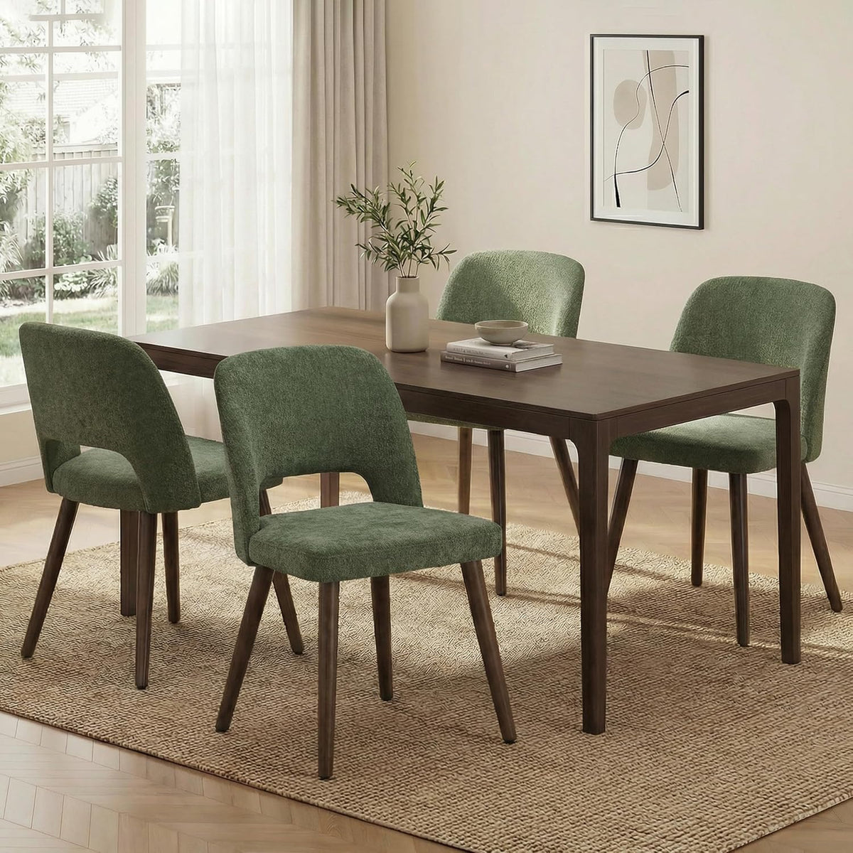 Usaint Wooden Dining Chairs Set of 4, Fabric Dining Room Chairs, Green
