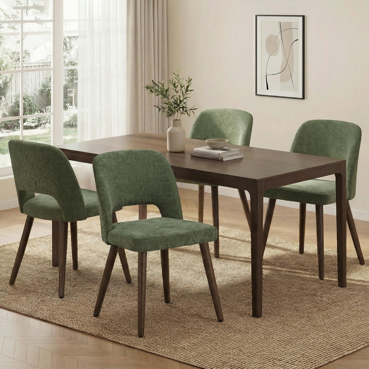 Usaint Wooden Dining Chairs Set of 4, Fabric Dining Room Chairs, Green