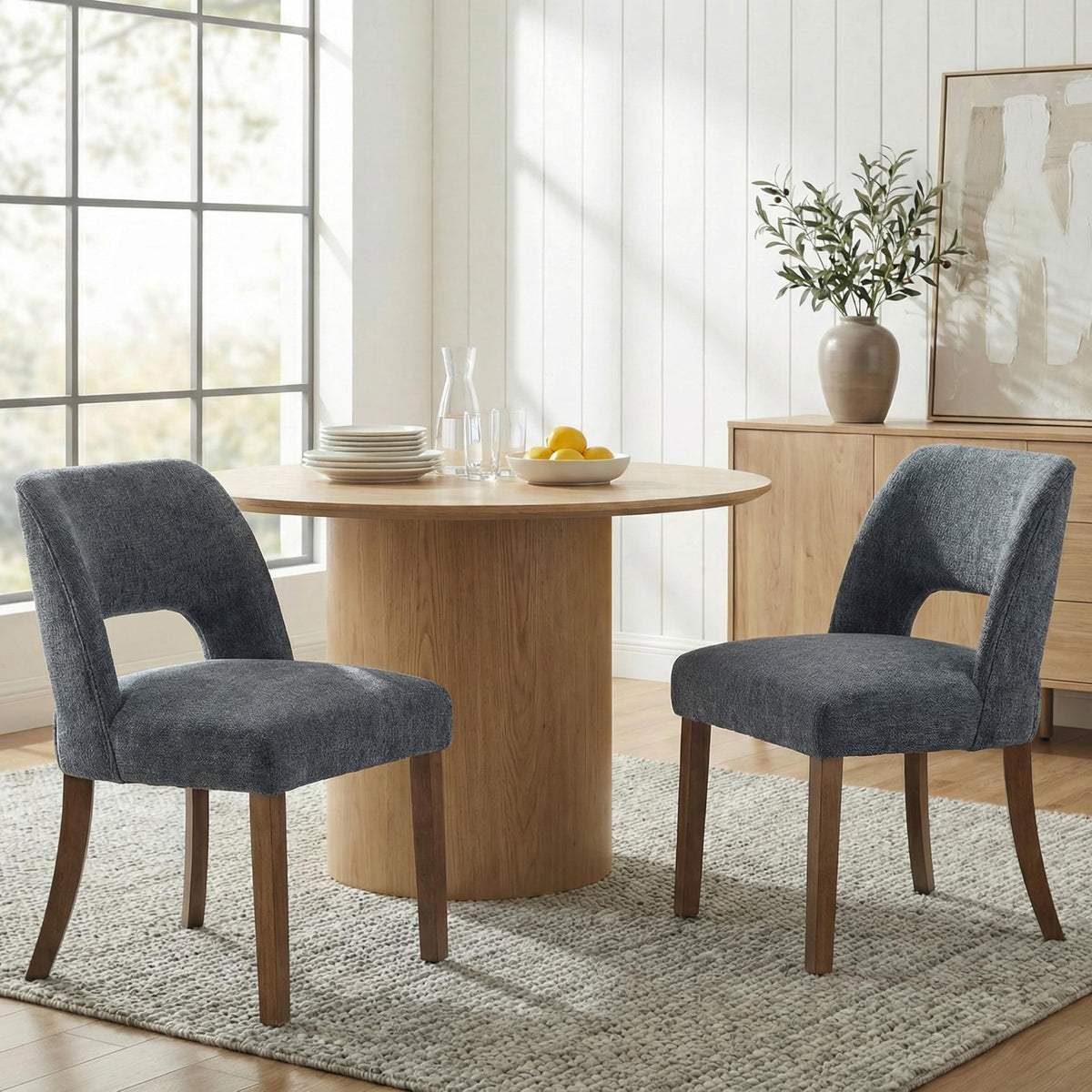 keoni Wooden Dining Chairs Set of 4 with Black Rubberwood Legs and Backrest