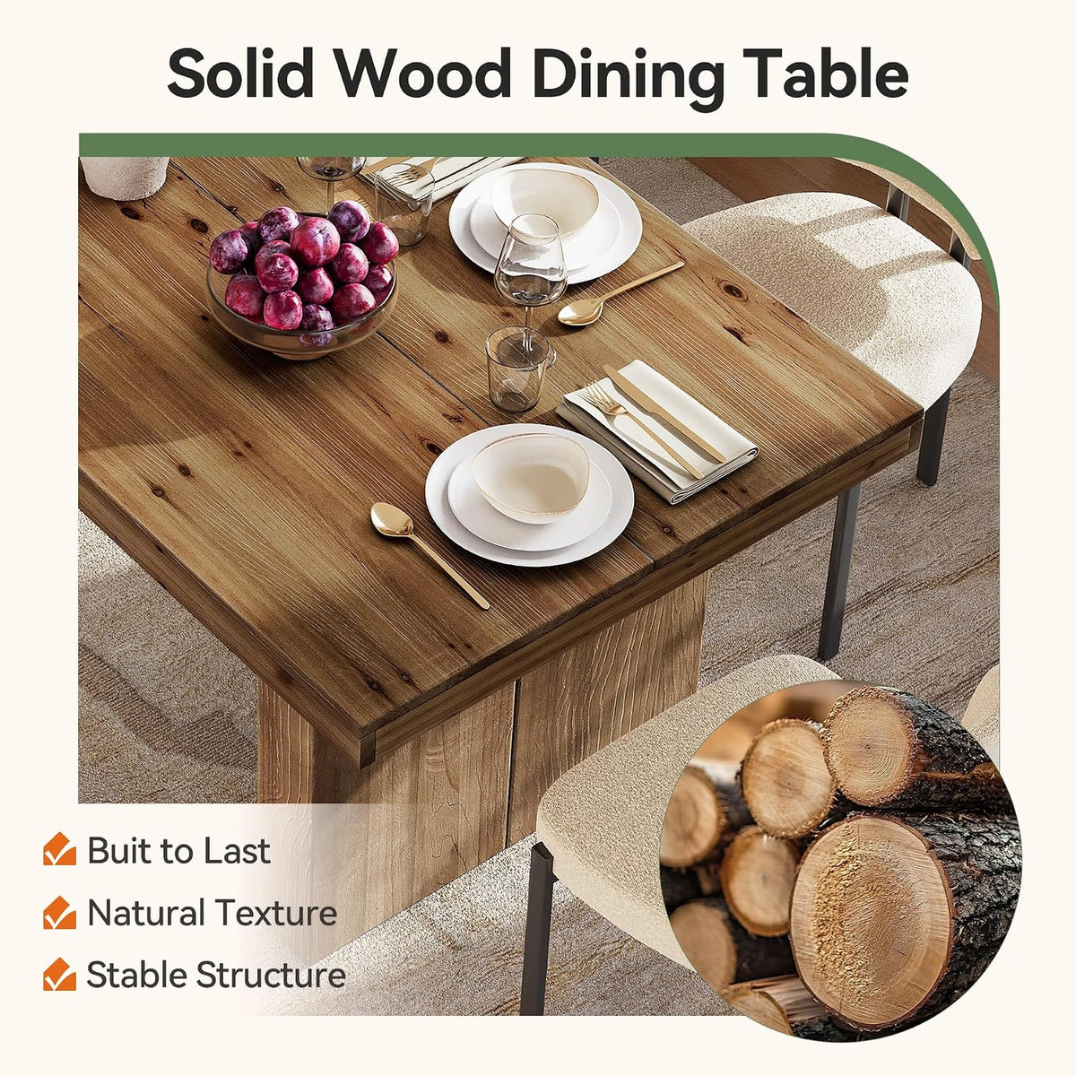 63" Solid Wood Dining Table for 4-6 People, Farmhouse Rectangle Kitchen Dinner Table with Wooden Heavy-Duty Legs for Dining Room, Kitchen, Simple Style & Easy Assembly (Dark Brown)
