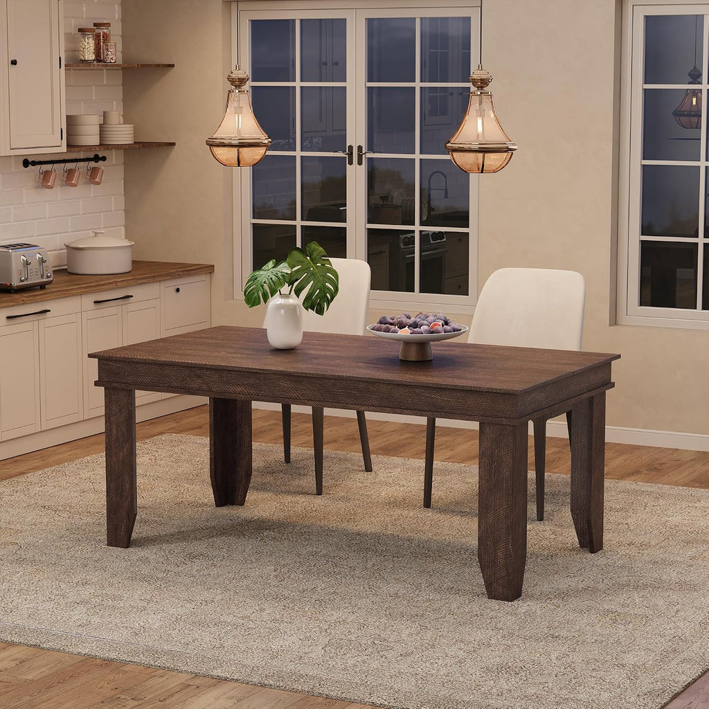 GarveeHome Farmhouse Dining Table for 4-6 People, 63 in Long Kitchen Tables