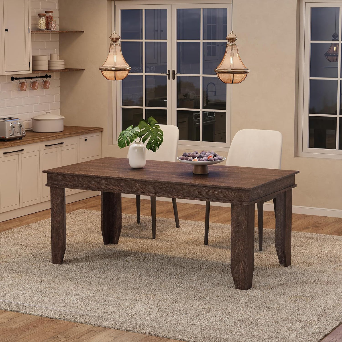 GarveeHome Farmhouse Dining Table for 4-6 People, 63 in Long Kitchen Tables