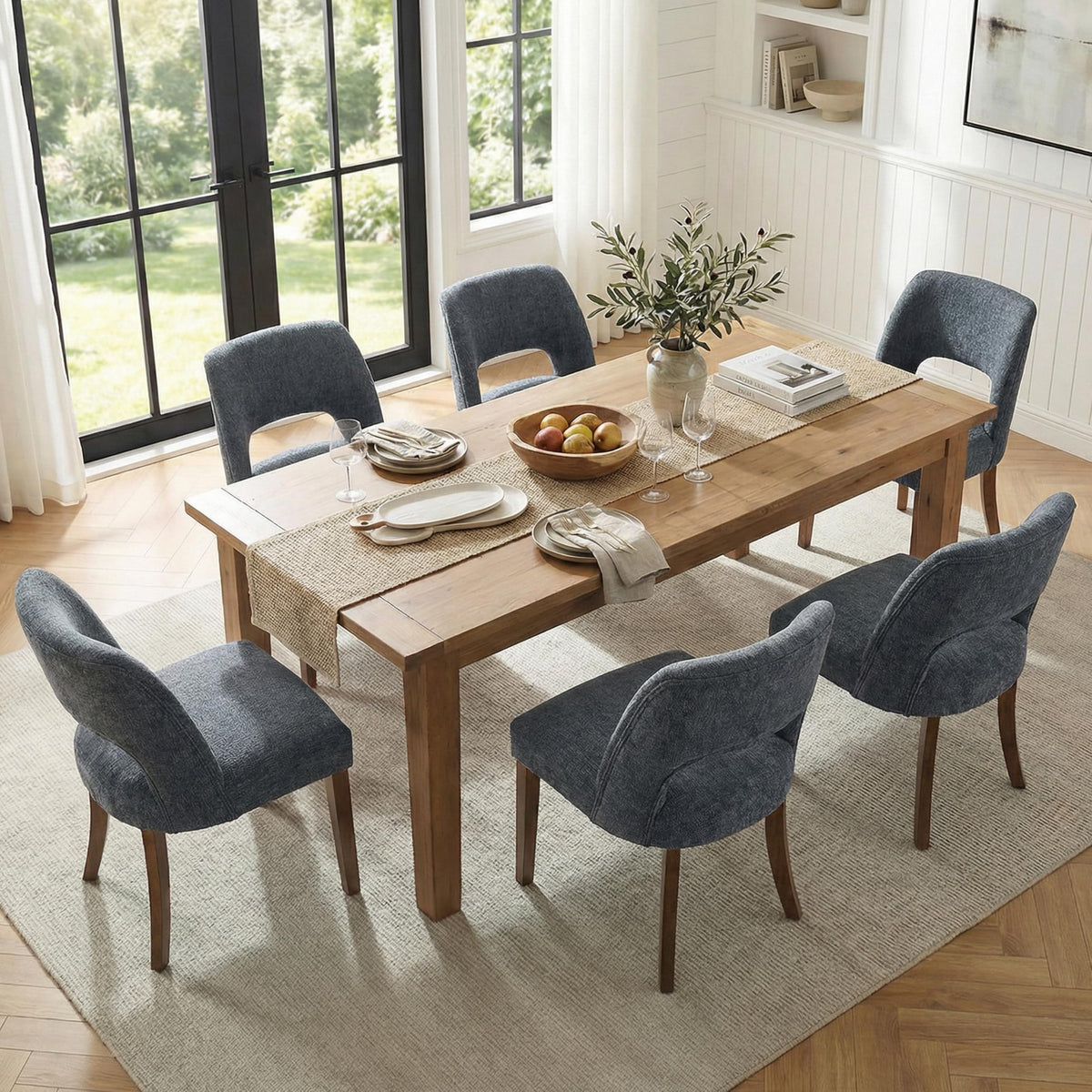 keoni Wooden Dining Chairs Set of 4 with Black Rubberwood Legs and Backrest