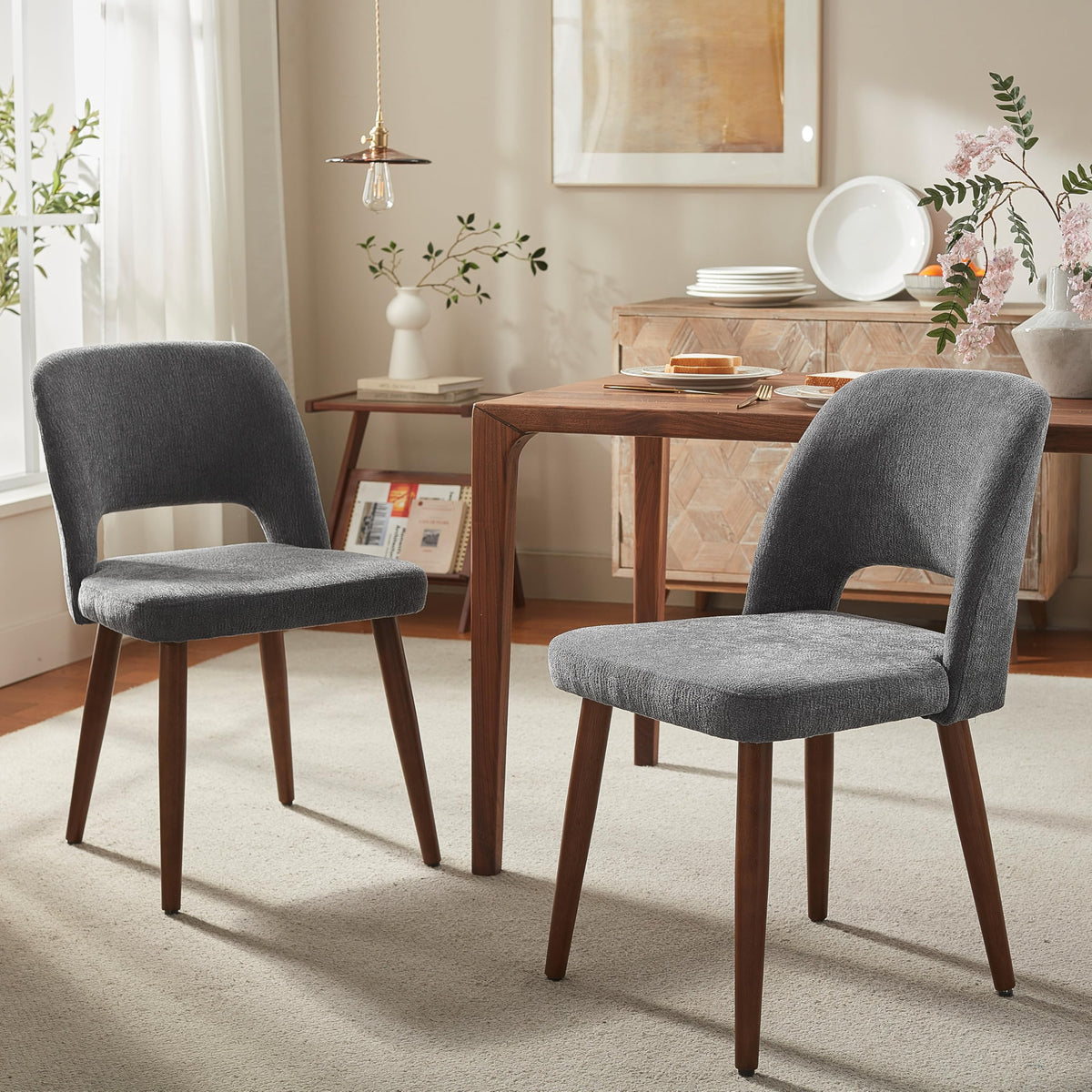 Usaint Wooden Dining Chairs Set of 4, Fabric Dining Room Chairs, Green