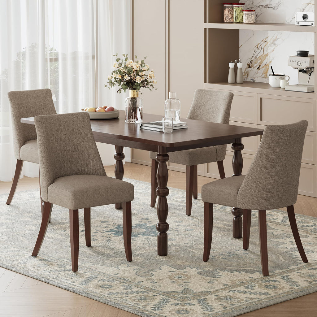 COLAMY Upholstered Dining Chairs Set of 6, Mid Century Modern Kitchen Chairs with Back, Farmhouse Fabric Side Dining Room Chairs with Wood Legs for Dining Room Restaurant, Brown