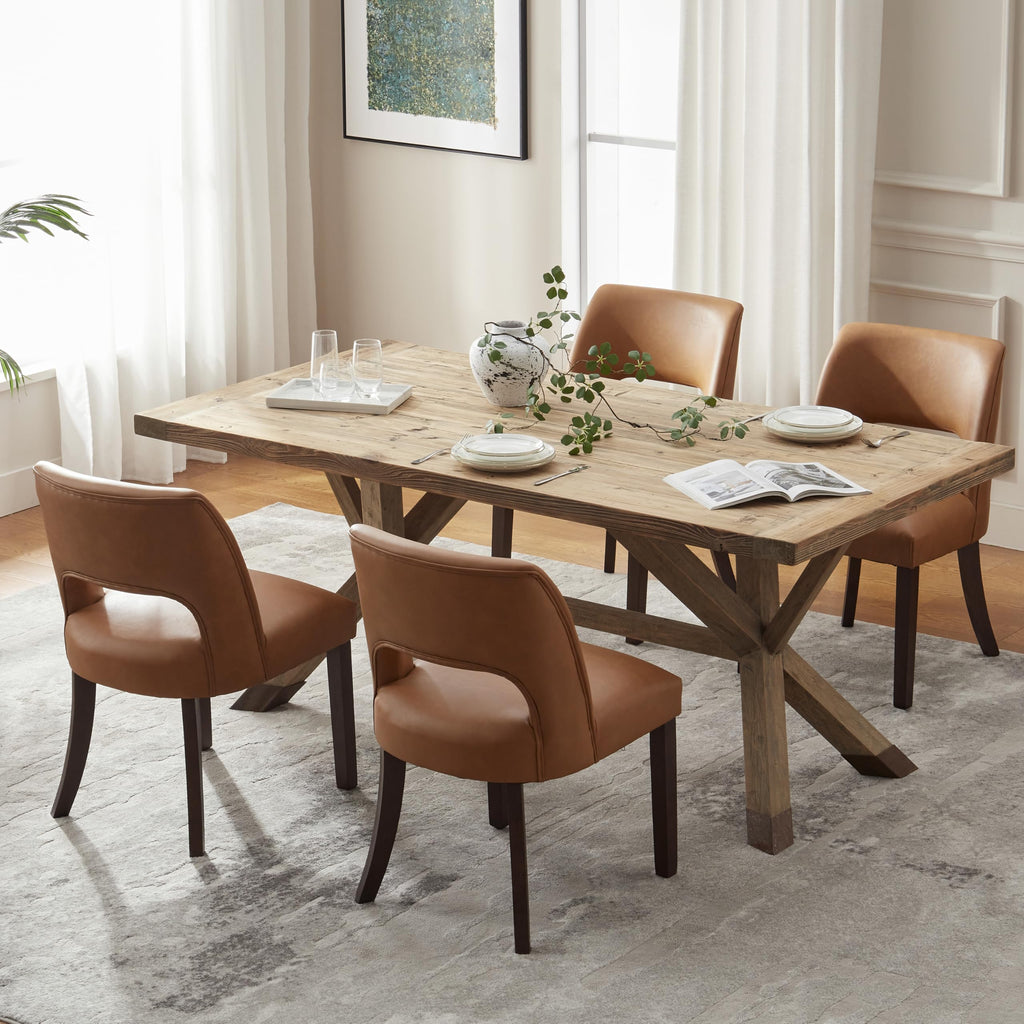 VKNOW Modern Dining Chairs Set of 4 with Rubberwood Legs, Beige