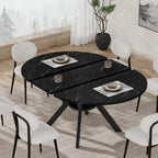 42"-58" Extendable Round Dining Table for 4-6, Kitchen Oval Table with Built-in Flip Leaf & Storage Shelf, Space Saving Modern Design with Sturdy Metal Legs for Kitchen, Living Room & Small Apartments