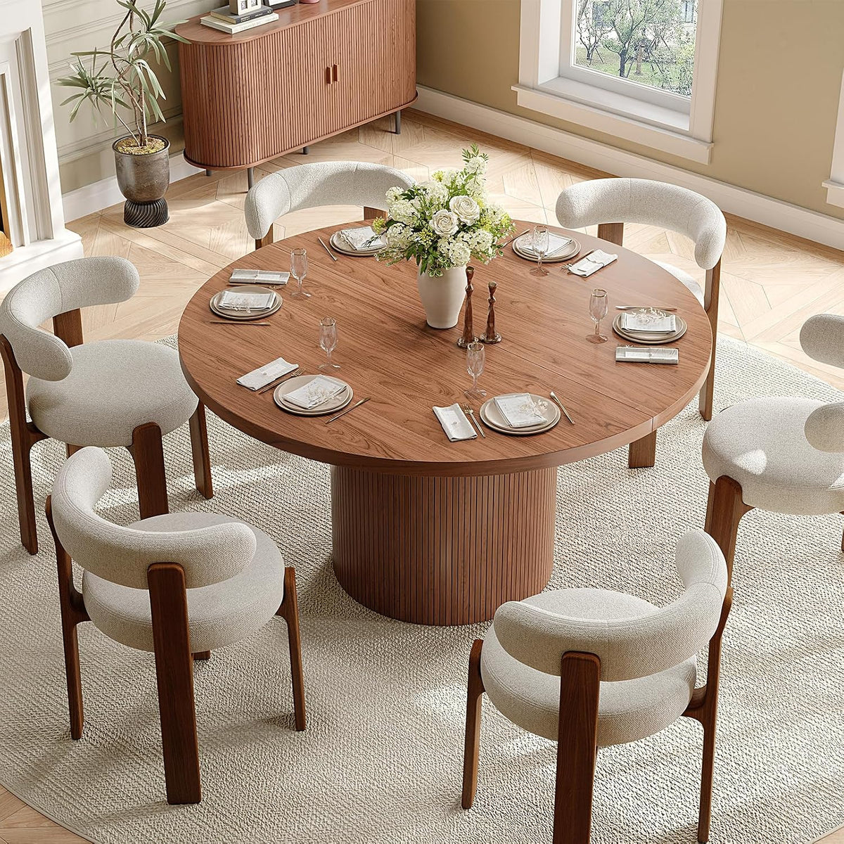 ONBRILL 47 Inch Round Dining Table for 4-6, Walnut
