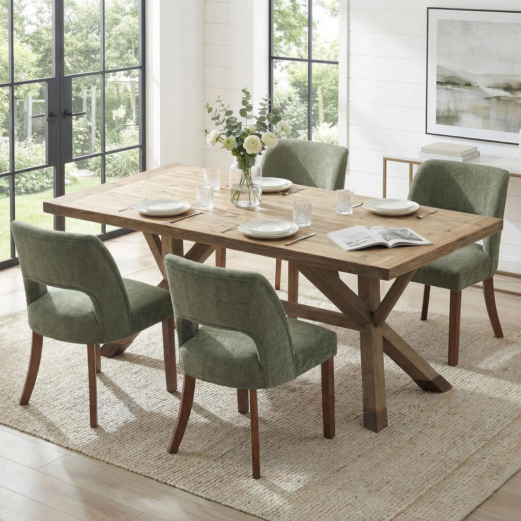 keoni Wooden Dining Chairs Set of 4 with Black Rubberwood Legs and Backrest