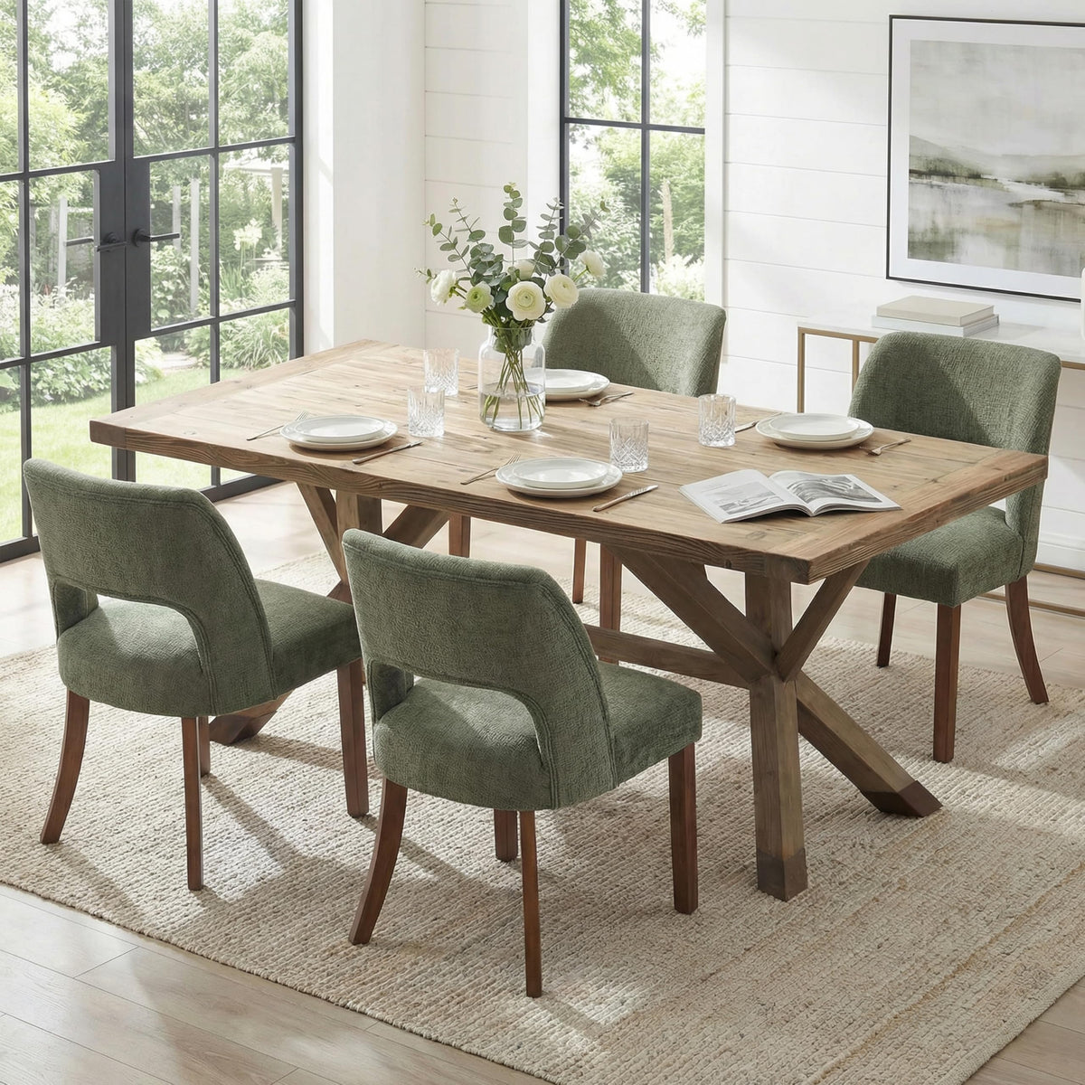 keoni Wooden Dining Chairs Set of 4 with Black Rubberwood Legs and Backrest
