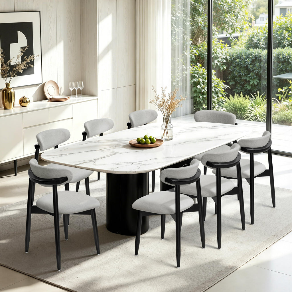 CHUN YI Dining Chairs Set of 4, Upholstered Wooden Dining Room Chairs, Mid Century Modern Fabric Kitchen Chair with Ergonomic Curved Backrest, Beige (Only Chairs)