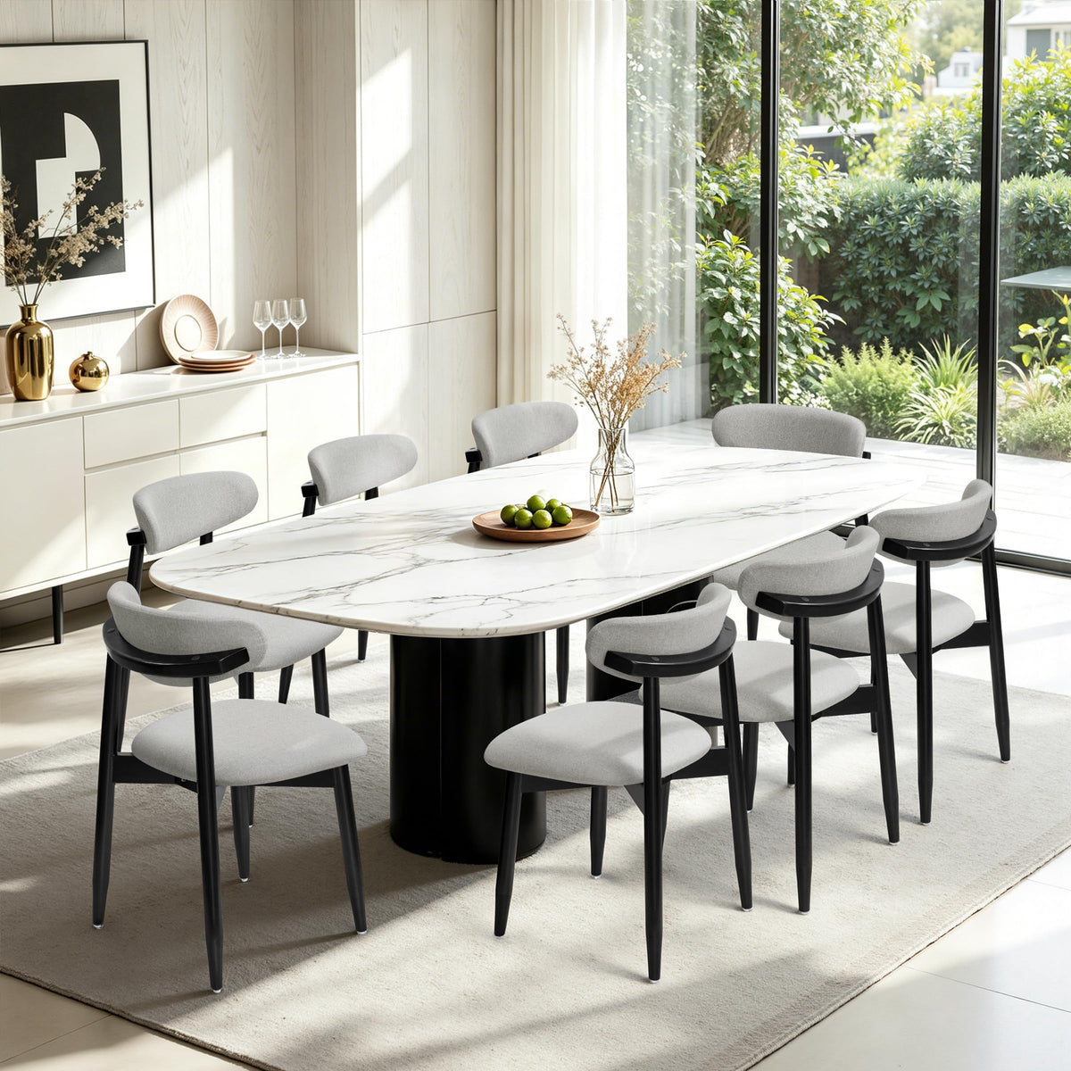 CHUN YI Dining Chairs Set of 4, Upholstered Wooden Dining Room Chairs, Mid Century Modern Fabric Kitchen Chair with Ergonomic Curved Backrest, Beige (Only Chairs)