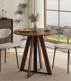MECHYIN 42 inch Round Dining Table for 4, Farmhouse Kitchen Table, Round Dining Room Table with Metal Legs for Small Spaces & Apartment, Space-Saving Circle Wood Dinner Table, Walnut