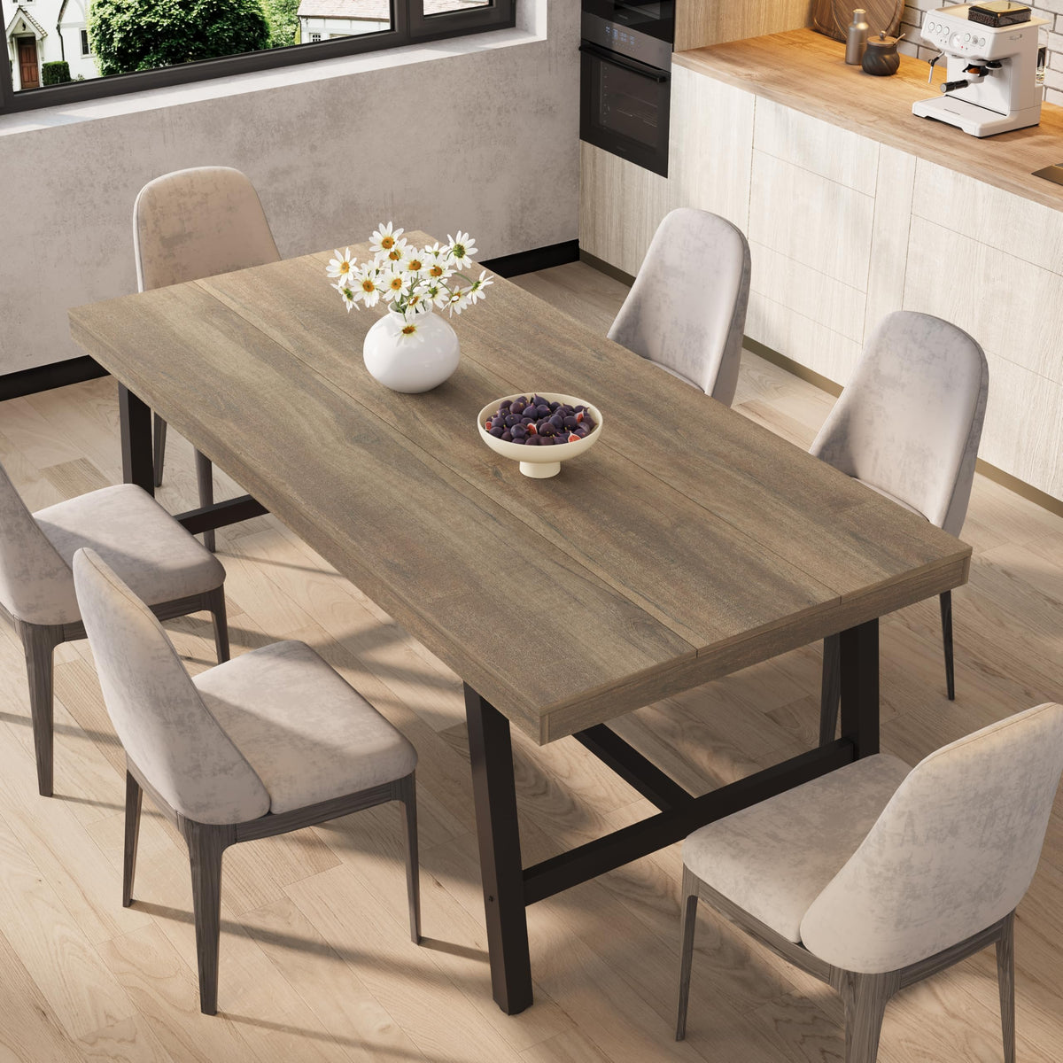 Garvee 79" Heavy Duty Kitchen Table, Rustic Dining Table, Brown
