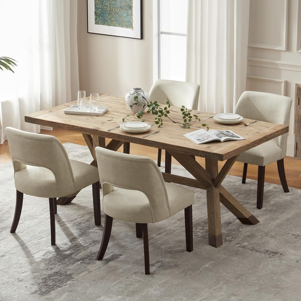 VKNOW Modern Dining Chairs Set of 4 with Rubberwood Legs, Beige