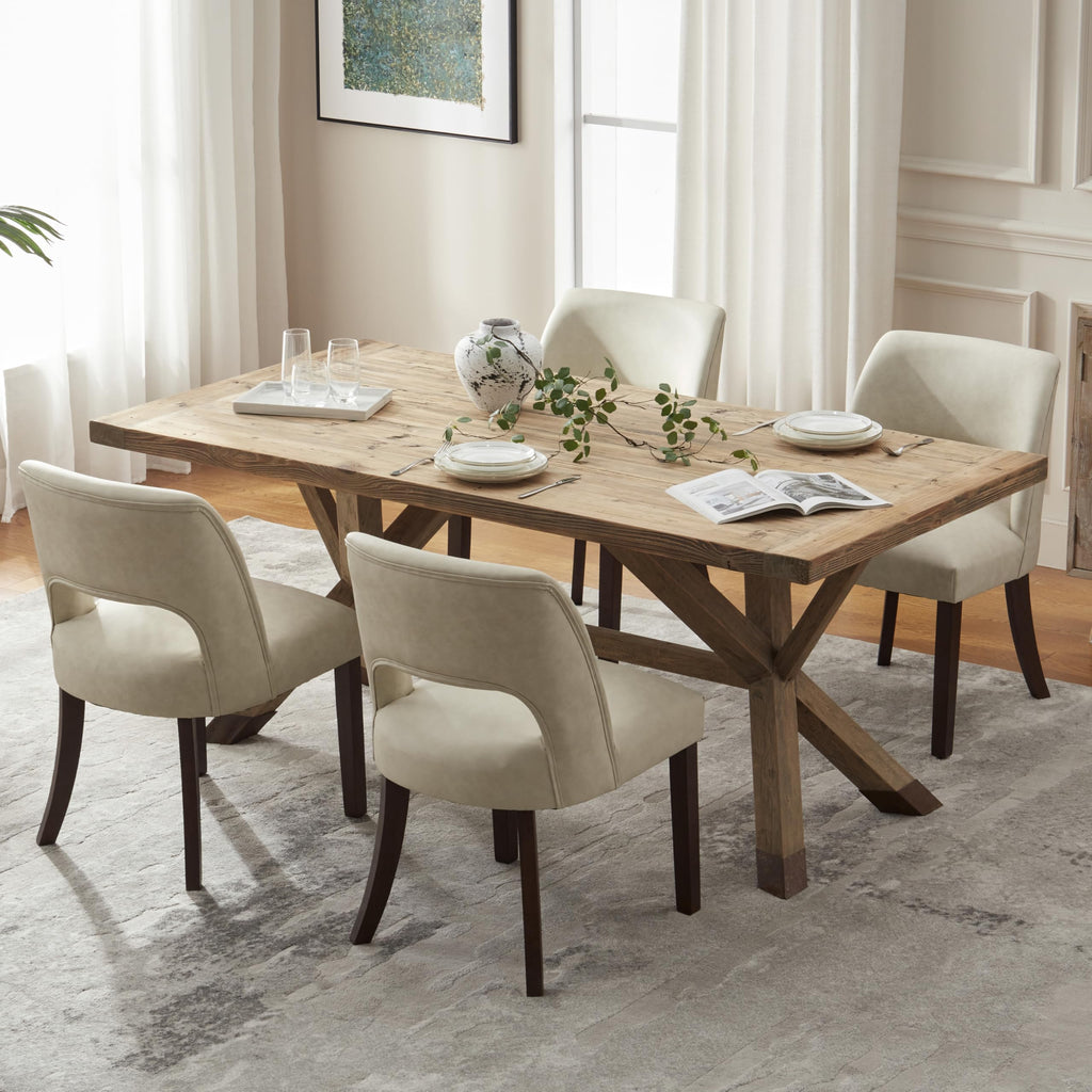 VKNOW Modern Dining Chairs Set of 4 with Rubberwood Legs, Beige