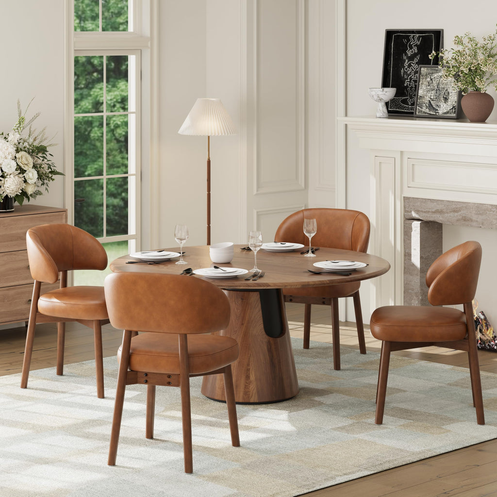 MALOL Wooden Dining Chairs Set of 4, Modern Upholstered Dining Room Kitchen Side Chairs with Curved Open Back for Living Room/Restaurant/Cafe, Brown