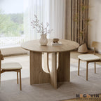 MECHYIN Round Dining Table for 4, 43" Mid Century Kitchen Table with Sculptural U-Shaped Pedestal Base, Walnut Dinner Table for Kitchen, Dining Room, Apartment