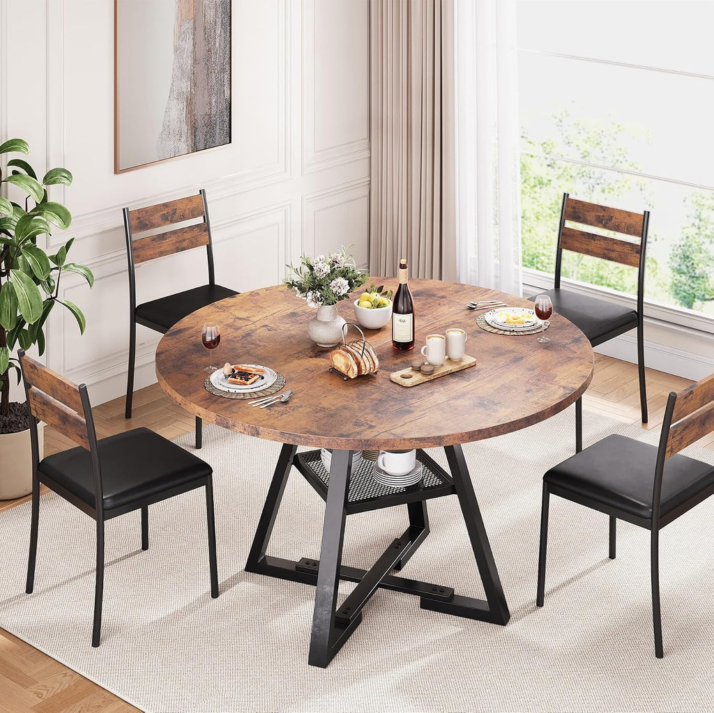 Jocoevol Round Dining Table for 4,Kitchen Dining Room Circle Dinner Pedestal Table,Space Saving Wood Kitchen & Dining Room Furniture (Vintage, 46In)