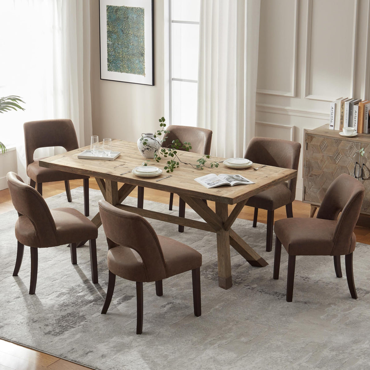 VKNOW Modern Dining Chairs Set of 4 with Rubberwood Legs, Beige