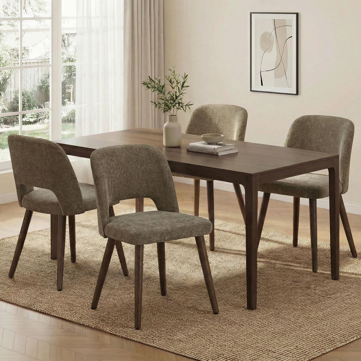 Usaint Wooden Dining Chairs Set of 4, Fabric Dining Room Chairs, Green