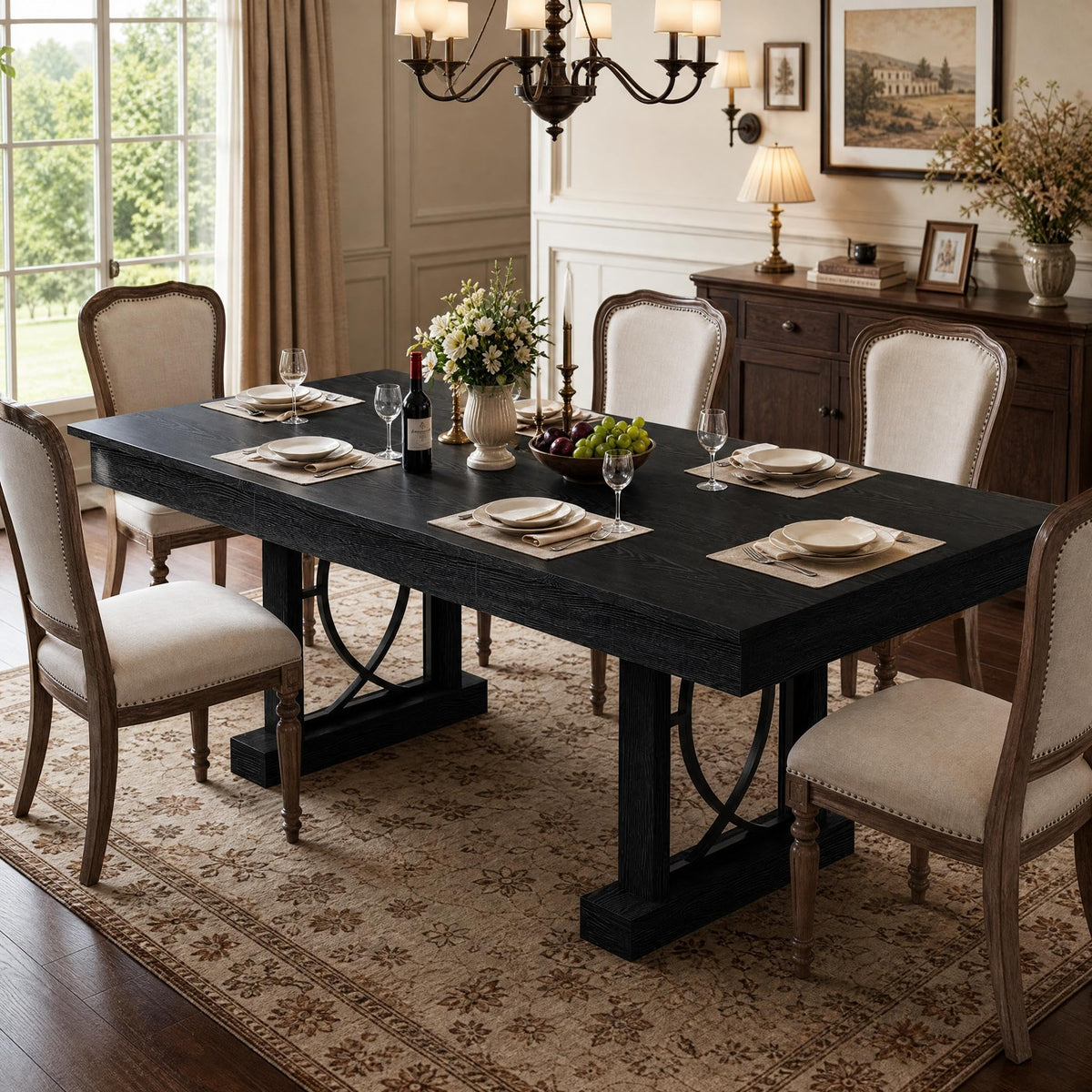 IDEALHOUSE Wooden Dining Table for 6-8 People with 2 Large Drawers, 71 in Long Farmhouse Rectangular Kitchen Dining Table & Thick Table Top, Sturdy Frame, for Big Family, Dinette, Rustic Gray