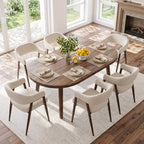 HNY Modern Dining Room Arm Chairs Set of 6, Retro Faux Leather Upholstered Barrel Dining Chairs with Arms Mid-Century Brown Accent Chair with Metal Legs, Open-Back Kitchen Side Chair for Living Room