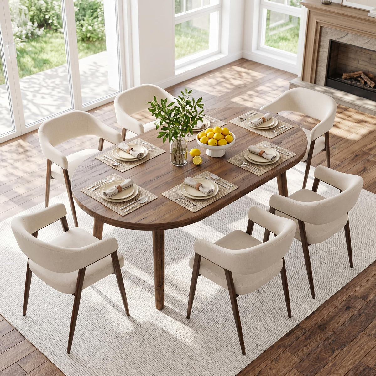 HNY Modern Dining Room Arm Chairs Set of 6, Retro Faux Leather Upholstered Barrel Dining Chairs with Arms Mid-Century Brown Accent Chair with Metal Legs, Open-Back Kitchen Side Chair for Living Room