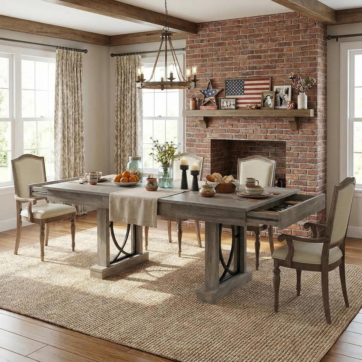 IDEALHOUSE Wooden Dining Table for 6-8 People with 2 Large Drawers, 71 in Long Farmhouse Rectangular Kitchen Dining Table & Thick Table Top, Sturdy Frame, for Big Family, Dinette, Rustic Gray