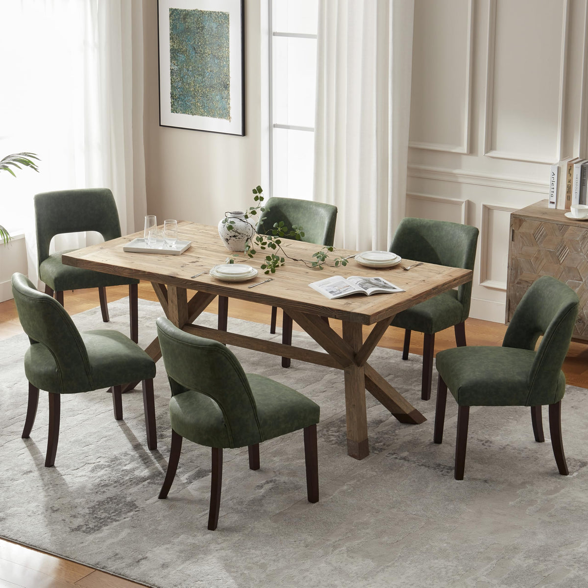 VKNOW Modern Dining Chairs Set of 4 with Rubberwood Legs, Beige