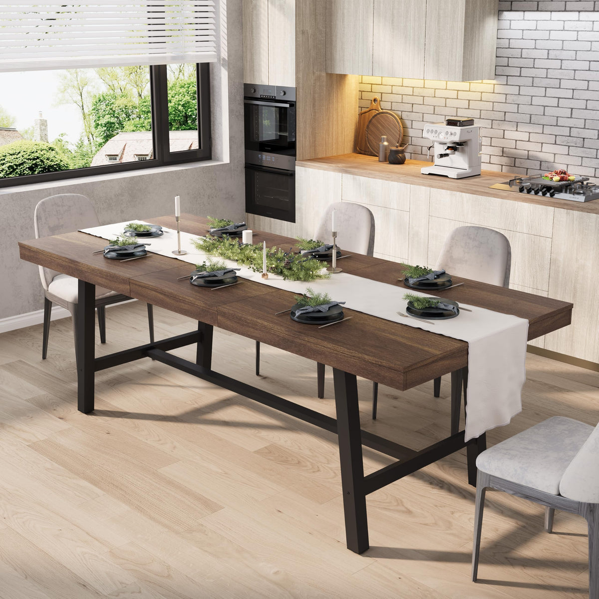 GarveeHome Industrial Dining Table for 6-8 People, 70.87" Long Large Kitchen Table with Sturdy Metal Frame, Rectangular Counter for Dinner, Kitchen, Dining Room (Natural, 71" Non-extendable)