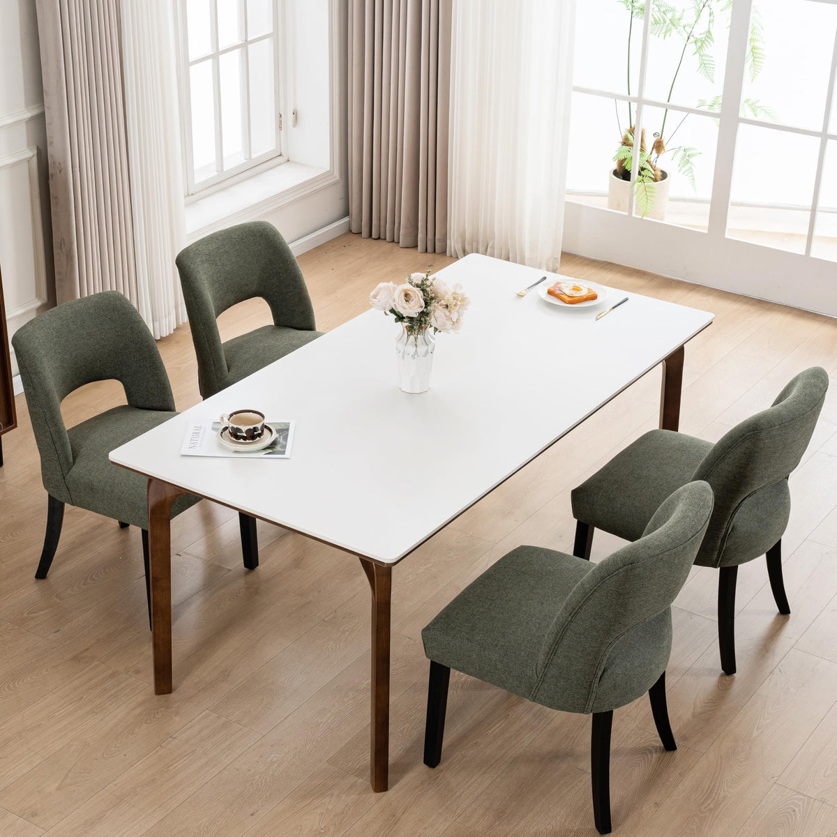 VKNOW Dining Chairs Set of 4, Fabric Dining Chairs, Green